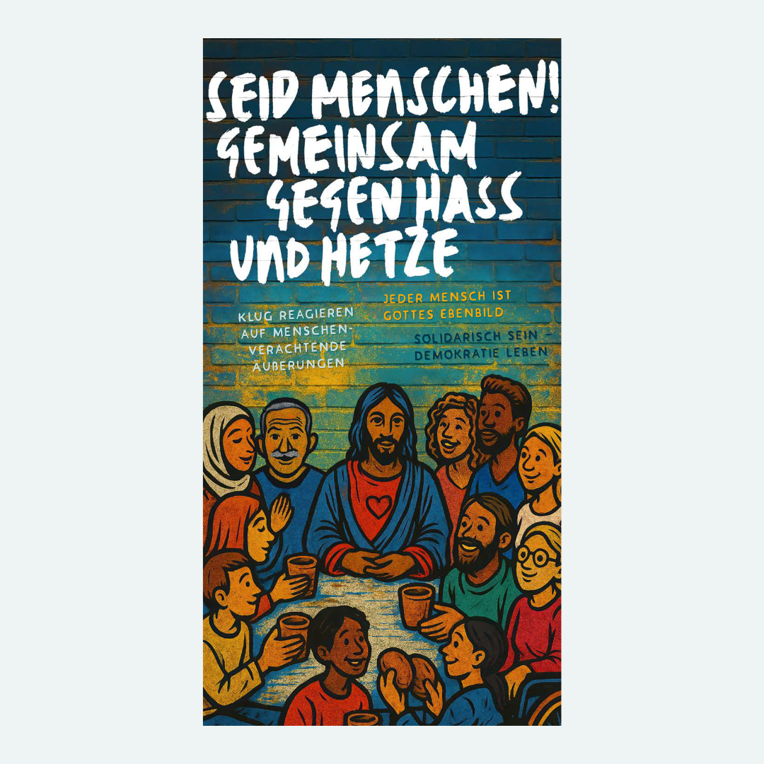 Broschüren-Cover "Seid Menschen! - Gemeinsam gegen Hass und Hetze"
